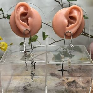 Celestial Harmony - Handmade Asymmetrical Stainless Steel Earrings ft. Rutile